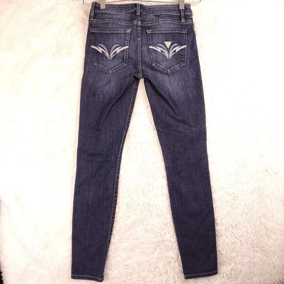 Guess Power Curvy Mid Dark Wash Jeans Stitched Design Size 26 - Picture 3 of 8